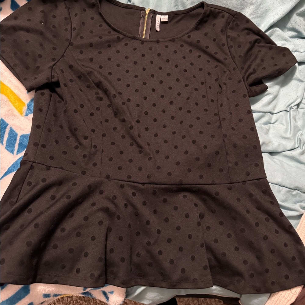 Elle Black Top with Polka Dots